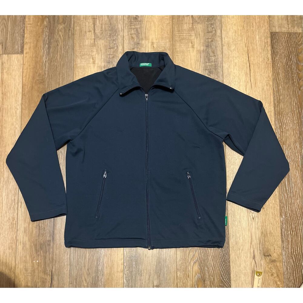 United Colors Benneton Track Jacket Mens L/XL Navy Full Zip Athleisure Pockets